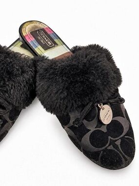 Coach Signature Shearling Slipper Fur Lined Mules Black US 7